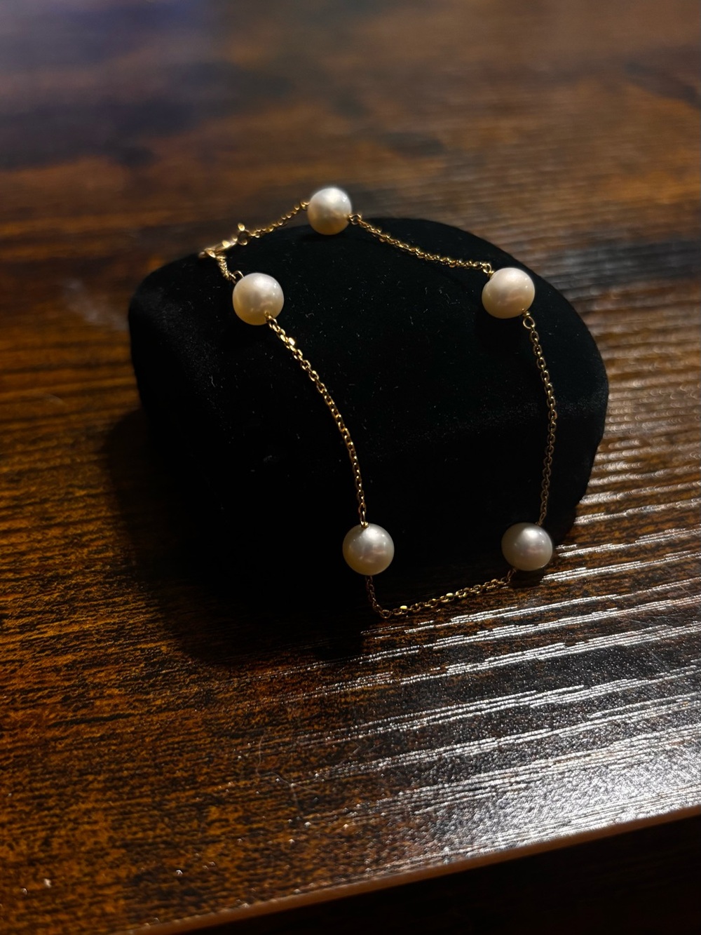 14KP Yellow Gold Cultured Freshwater Pearl Station Bracelet